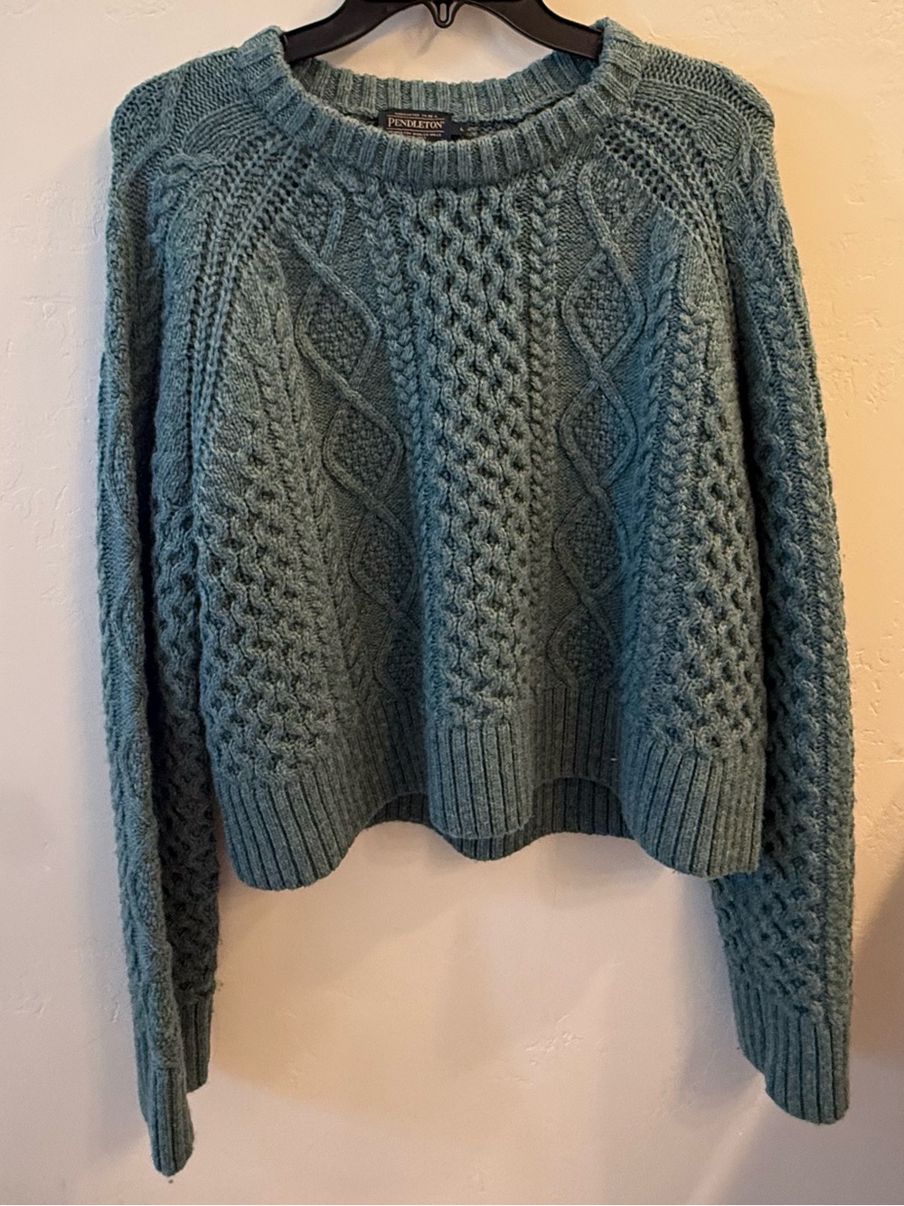 Pendleton Teal Cable Knit Crewneck Sweater